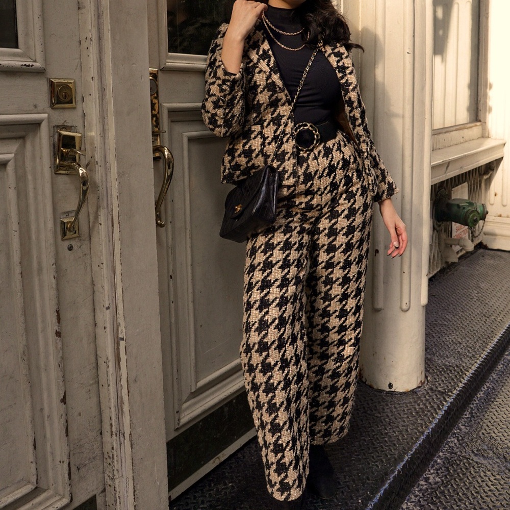 Houndstooth Pant Suit Set - 2 Piece